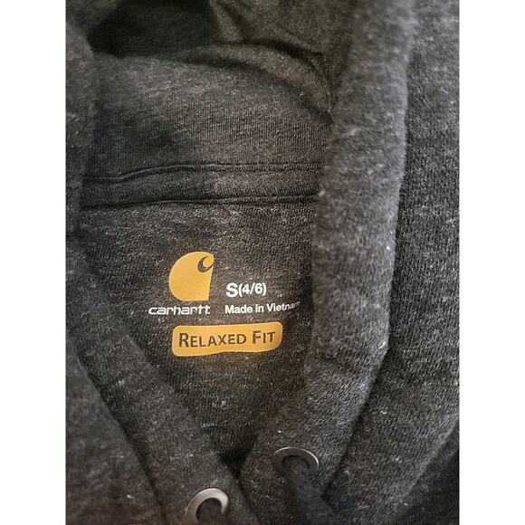 Carhartt unisex Hoodie Relaxed Fit Size Small S Gray Pullover Logo Sleeve - Picture 2 of 4